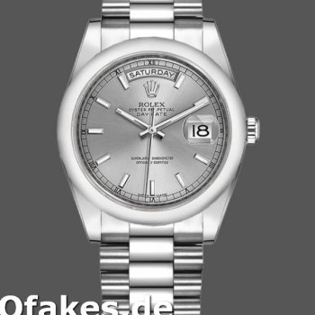 Super Clone Unisex's Rolex Day-Date 36mm Unisex-118209-Silver Dial-White Gold Silver
