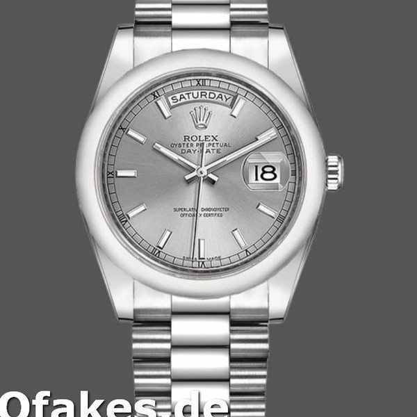Super Clone Unisex's Rolex Day-Date 36mm Unisex-118209-Silver Dial-White Gold Silver