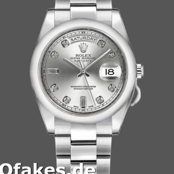 Super Clone Unisex's Rolex Day-Date 36mm Unisex-118209-Silver Diamond Dial-Automatic Silver