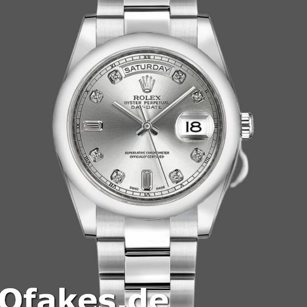Super Clone Unisex's Rolex Day-Date 36mm Unisex-118209-Silver Diamond Dial-Automatic Silver