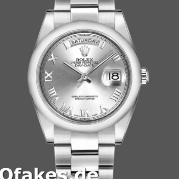 Super Clone Unisex's Rolex Day-Date 36mm Unisex-118209-Silver Roman Numerals Dial-Automatic Silver