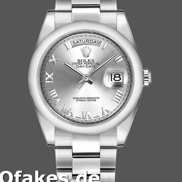 Super Clone Unisex's Rolex Day-Date 36mm Unisex-118209-Silver Roman Numerals Dial-Automatic Silver