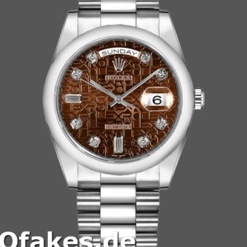Super Clone Unisex's Rolex Day-Date 36mm Unisex-118209-White Gold-Jubilee-Chocolate Brown Dial Brown