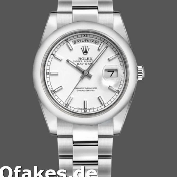 Super Clone Unisex's Rolex Day-Date 36mm Unisex-118209-White Gold-Oyster Bracelet-White Dial White<br />