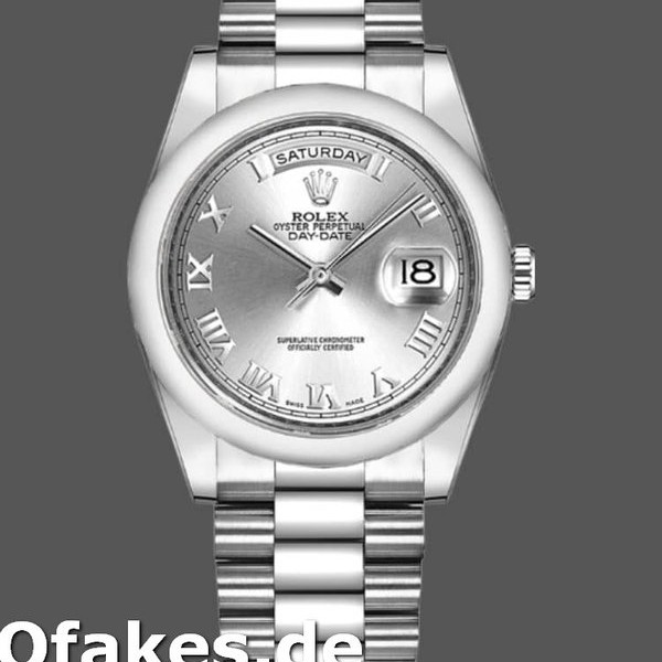 Super Clone Unisex's Rolex Day-Date 36mm Unisex-118209-White Gold-Silver Dial-Automatic Silver