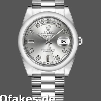 Super Clone Unisex's Rolex Day-Date 36mm Unisex-118209-White Gold-Silver Diamond Dial-Automatic Silver