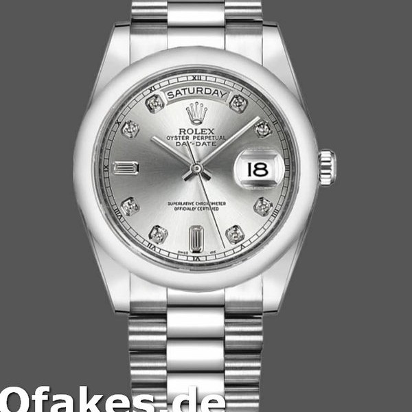 Super Clone Unisex's Rolex Day-Date 36mm Unisex-118209-White Gold-Silver Diamond Dial-Automatic Silver
