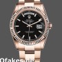 Super Clone Unisex's Rolex Day-Date 36mm Unisex-118235-Black Dial-Fluted Bezel Black