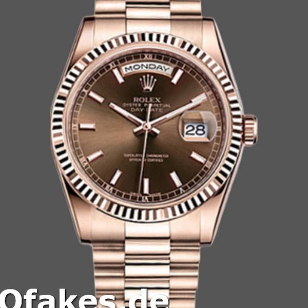 Super Clone Unisex's Rolex Day-Date 36mm Unisex-118235-Everose Gold-Chocolate Dial Chocolate