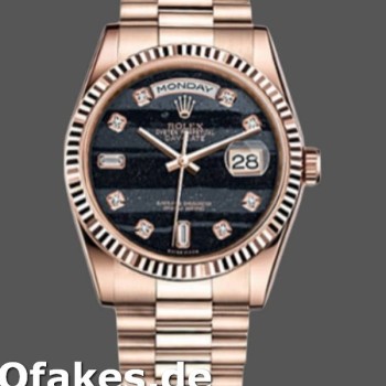 Super Clone Unisex's Rolex Day-Date 36mm Unisex-118235-Everose Gold-Diamond Ferrite Dial Black