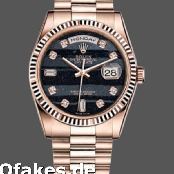 Super Clone Unisex's Rolex Day-Date 36mm Unisex-118235-Everose Gold-Diamond Ferrite Dial Black