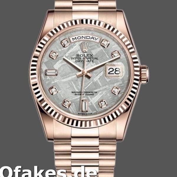 Super Clone Unisex's Rolex Day-Date 36mm Unisex-118235-Everose Gold-Meteorite Diamond Dial Meteorite