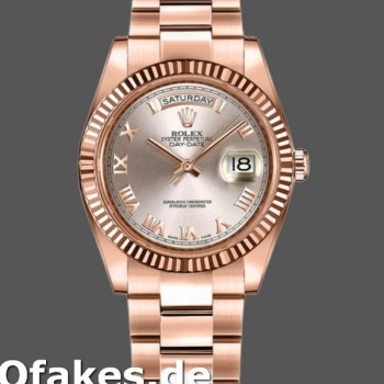 Super Clone Women's Rolex Day-Date 36mm Women's-118235-Pink Roman Numeral Dial-Fluted Bezel Pink