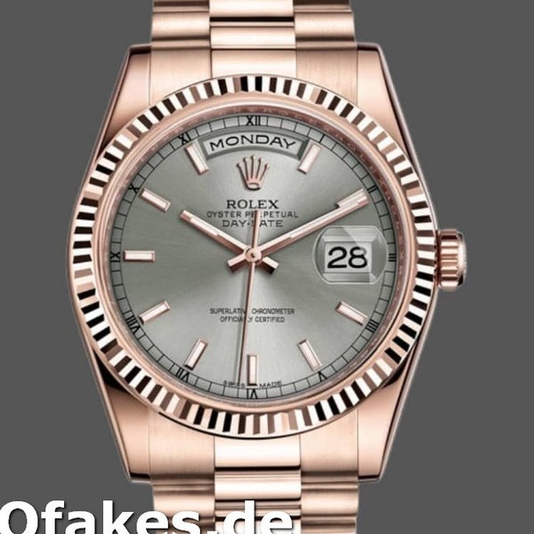 Super Clone Unisex's Rolex Day-Date 36mm Unisex-118235-Rhodium Grey Dial-Rose Gold Rhodium Grey