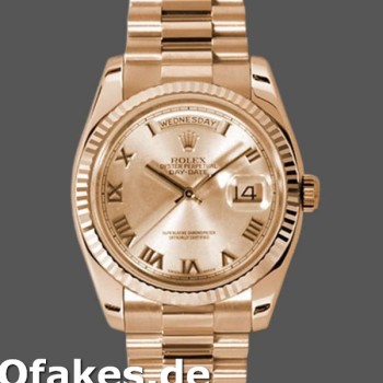 Super Clone Unisex's Rolex Day-Date 36mm Unisex-118235-Rose Champagne-Roman Dial Champagne