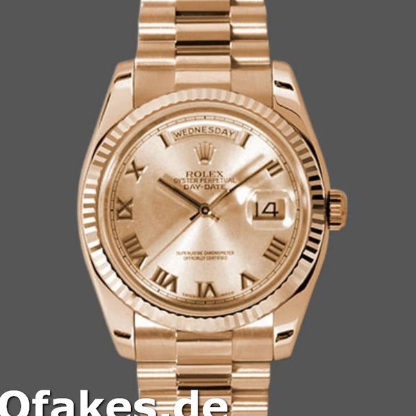 Super Clone Unisex's Rolex Day-Date 36mm Unisex-118235-Rose Champagne-Roman Dial Champagne
