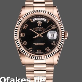 Super Clone Unisex's Rolex Day-Date 36mm Unisex-118235-Rose Gold-Black Arabic Dial Black