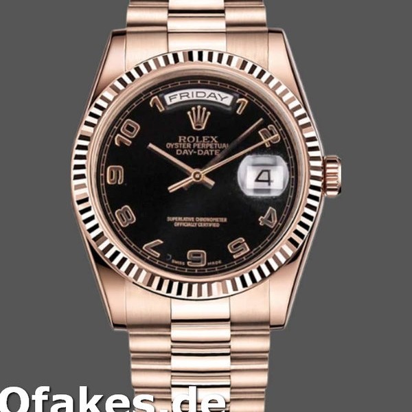 Super Clone Unisex's Rolex Day-Date 36mm Unisex-118235-Rose Gold-Black Arabic Dial Black