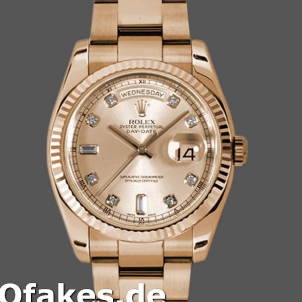 Super Clone Unisex's Rolex Day-Date 36mm Unisex-118235-Rose Gold-Champagne Diamond Dial Champagne