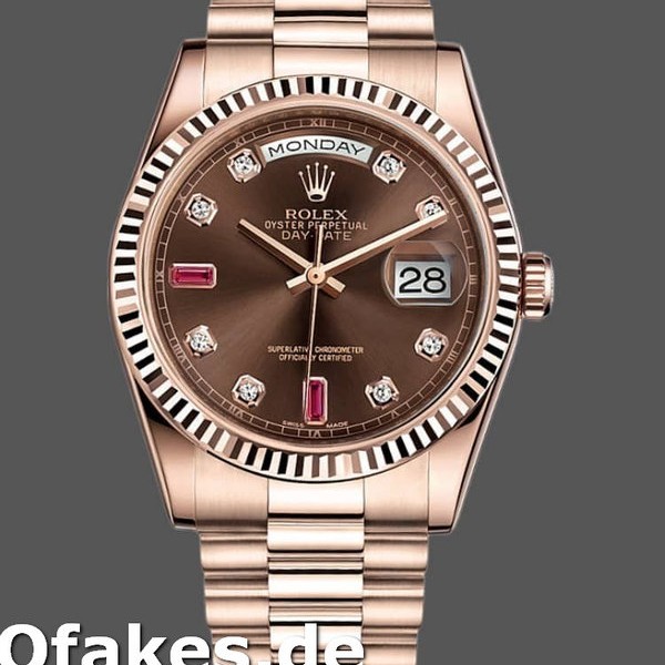 Super Clone Unisex's Rolex Day-Date 36mm Unisex-118235-Rose Gold-Chocolate Brown Dial Chocolate