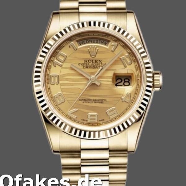 Super Clone Unisex's Rolex Day-Date 36mm Unisex-118238-Arabic Numeral Wave-Champagne Dial-Yellow Gold Champagne