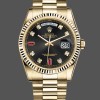 Super Clone Unisex's Rolex Day-Date 36mm Men's-118238-Black Diamond Dial-Fluted Bezel Black