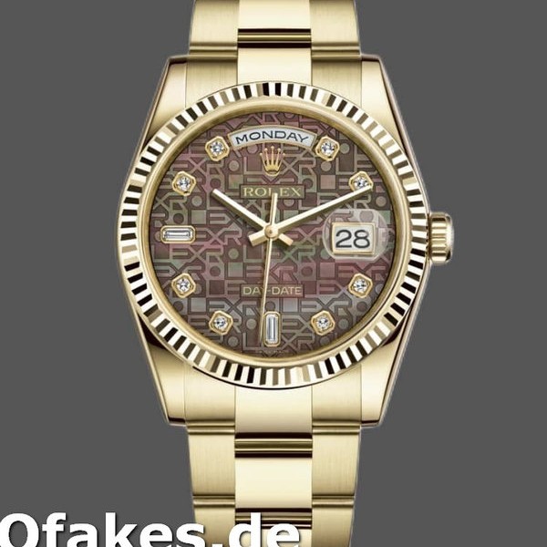 Super Clone Unisex's Rolex Day-Date 36mm Unisex-118238-Black MOP-Diamond Dial MOP