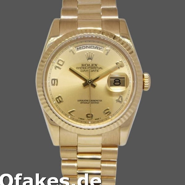 Super Clone Unisex's Rolex Day-Date 36mm Unisex-118238-Champagne Dial-Arabic Numeral Champagne