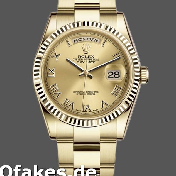 Super Clone Unisex's Rolex Day-Date 36mm Unisex-118238-Champagne Dial-Yellow Gold Champagne
