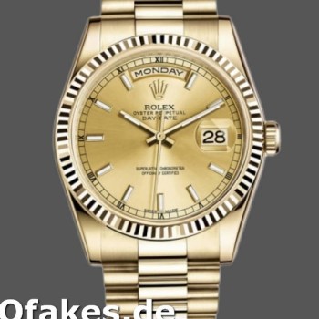 Super Clone Unisex's Rolex Day-Date 36mm Unisex-118238-Fluted Bezel-Champagne Dial Champagne