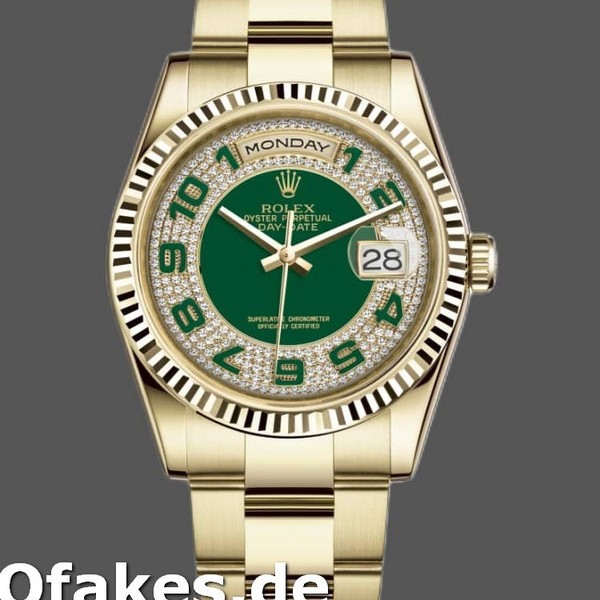Super Clone Unisex's Rolex Day-Date 36mm Unisex-118238-Green Diamond Pave Dial Green