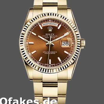 Super Clone Unisex's Rolex Day-Date 36mm Unisex-118238-Index Cognac Dial-Fluted Bezel <span style=