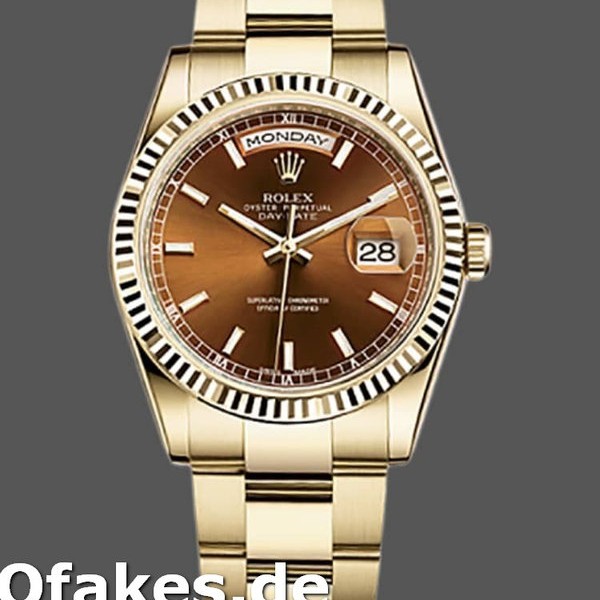 Super Clone Unisex's Rolex Day-Date 36mm Unisex-118238-Index Cognac Dial-Fluted Bezel <span style=