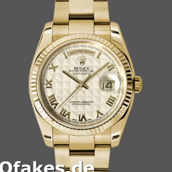 Super Clone Unisex's Rolex Day-Date 36mm Unisex-118238-Roman Numeral Pyramid Ivory Dial Ivory