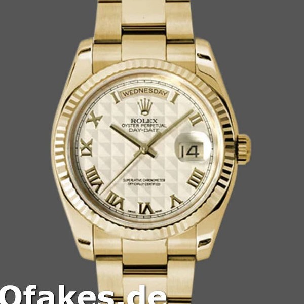 Super Clone Unisex's Rolex Day-Date 36mm Unisex-118238-Roman Numeral Pyramid Ivory Dial Ivory