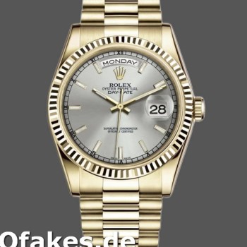 Super Clone Unisex's Rolex Day-Date 36mm Unisex-118238-Silver Dial-Fluted Bezel Silver