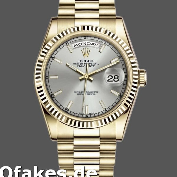Super Clone Unisex's Rolex Day-Date 36mm Unisex-118238-Silver Dial-Fluted Bezel Silver