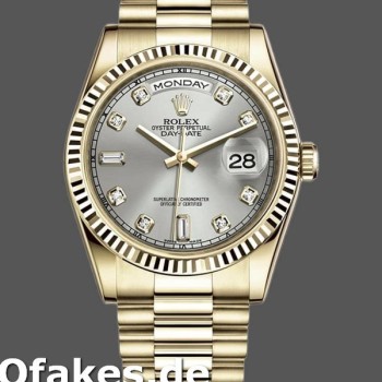 Super Clone Unisex's Rolex Day-Date 36mm Unisex-118238-Silver Diamond Dial Silver