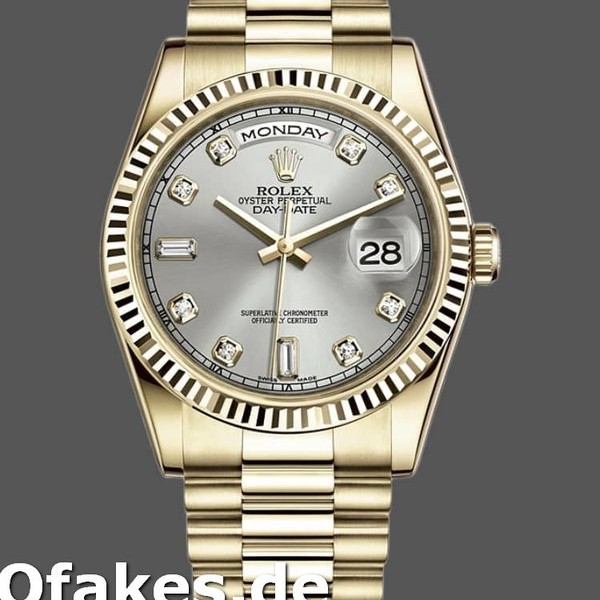 Super Clone Unisex's Rolex Day-Date 36mm Unisex-118238-Silver Diamond Dial Silver