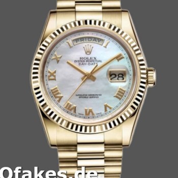 Super Clone Unisex's Rolex Day-Date 36mm Unisex-118238-White Mother of Pearl-Roman Dial MOP