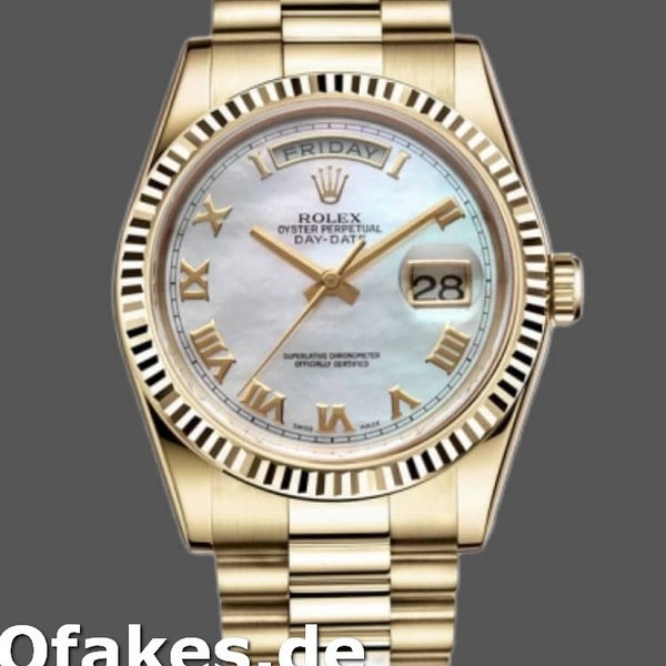 Super Clone Unisex's Rolex Day-Date 36mm Unisex-118238-White Mother of Pearl-Roman Dial MOP
