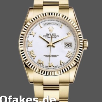 Super Clone Unisex's Rolex Day-Date 36mm Unisex-118238-White Roman Numeral Dial White<br />