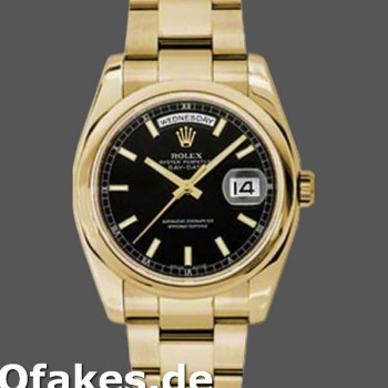 Super Clone Men's Rolex Day-Date 36mm Men's-118238-Yellow Gold-Black Dial-Stainless Steel Black