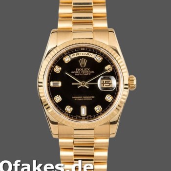 Super Clone Men's Rolex Day-Date 36mm Men's-118238-Yellow Gold-Black Diamond Dial Black