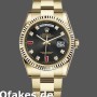 Super Clone Men's Rolex Day-Date 36mm Men's-118238-Yellow Gold-Black Diamond Dial-Fluted Bezel Black