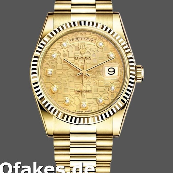 Super Clone Unisex's Rolex Day-Date 36mm Unisex-118238-Yellow Gold-Champagne Jubilee Diamond Dial Champagne