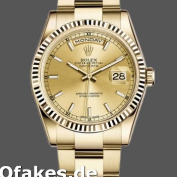 Super Clone Unisex's Rolex Day-Date 36mm Unisex-118238-Yellow Gold-Fluted Bezel-Champagne Dial Luxury
