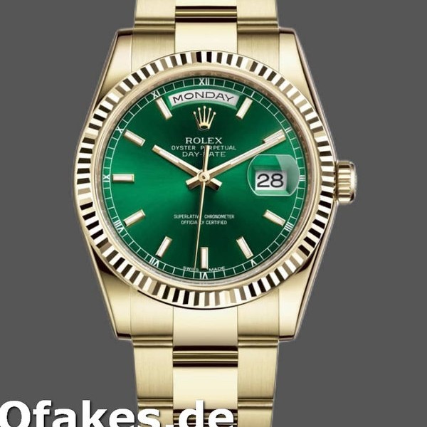 Super Clone Unisex's Rolex Day-Date 36mm Unisex-118238-Yellow Gold-Green Dial Green