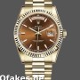 Super Clone Unisex's Rolex Day-Date 36mm Unisex-118238-Yellow Gold-Index Cognac Dial <span style=
