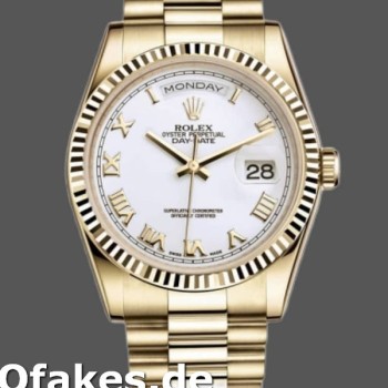 Super Clone Unisex's Rolex Day-Date 36mm Unisex-118238-Yellow Gold-White Dial-Fluted Bezel White<br />
